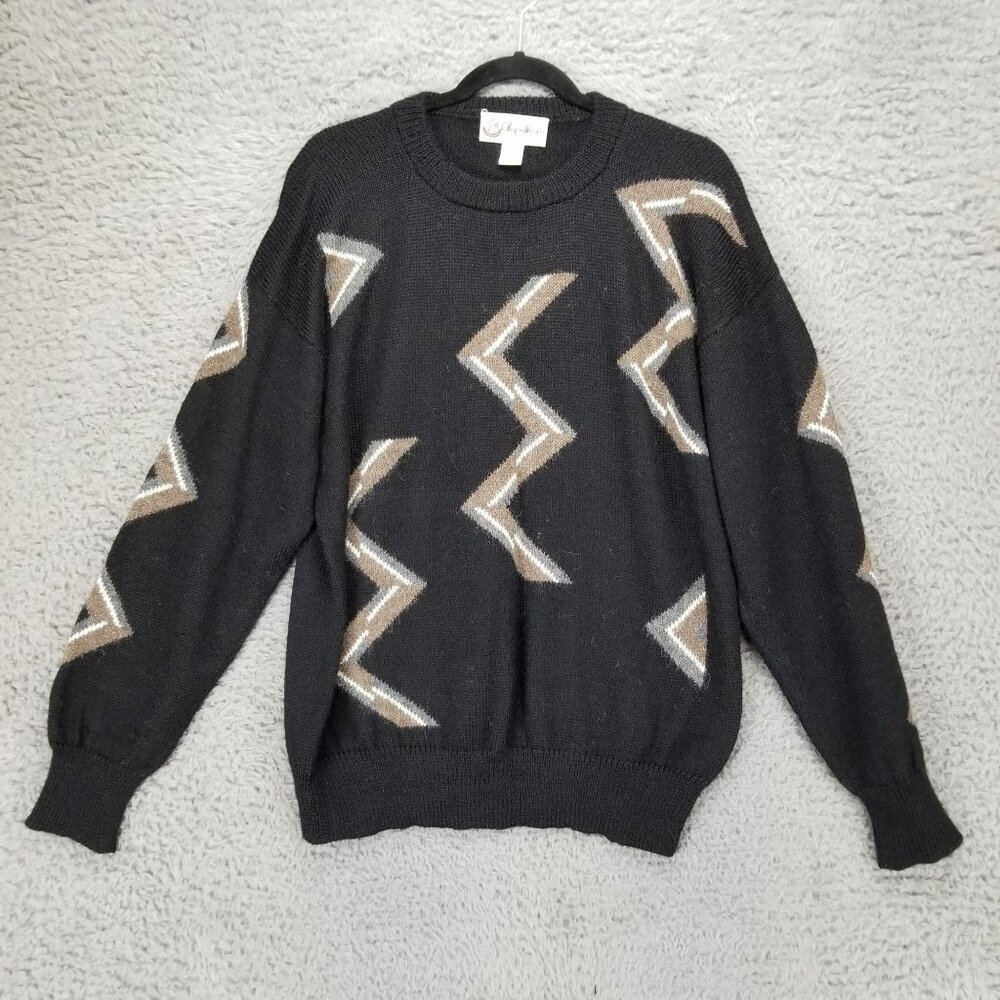Alpakas Sweater Mens Medium Black Alpaca Vintage Dad Hand Knit Pullover *Read*